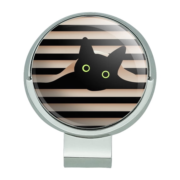 Black Cat In Window Golf Hat Clip With Magnetic Ball Marker