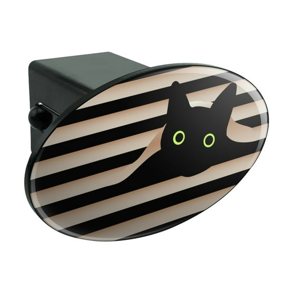 Black Cat In Window Oval Tow Trailer Hitch Cover Plug Insert