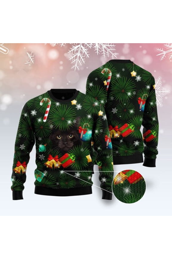 Black Cat Inside Tree Christmas Sweater, Christmas Cat Christmas Sweater, Cat Xmas Sweater