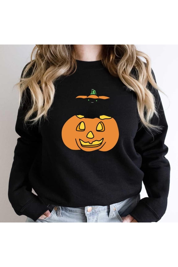 Black Cat Inside a Jack O' Lantern, Funny Halloween Pet Lover SW17670 Unisex Sweatshirt, Up to Size 5XL