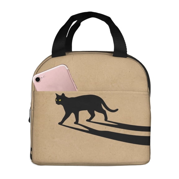 Black Cat Insulated Lunch Bag Reusable Lunch Box Leakproof Thermal Meal Prep Tote With Front Pocket For Work Office Picnic Beach Travel Daily