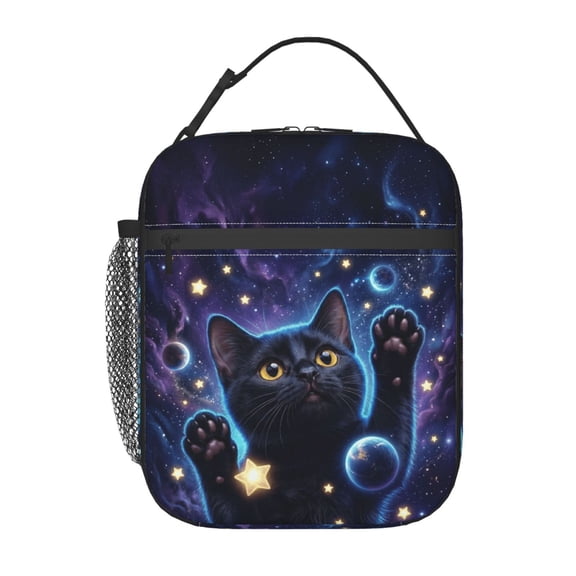 Black Cat Insulated Lunch Bag Reusable Lunch Box For Women Men Leakproof Thermal Meal Prep Tote With Clip-on Buckle Handle For Backpack Side Pocket For Work Office Picnic Travel
