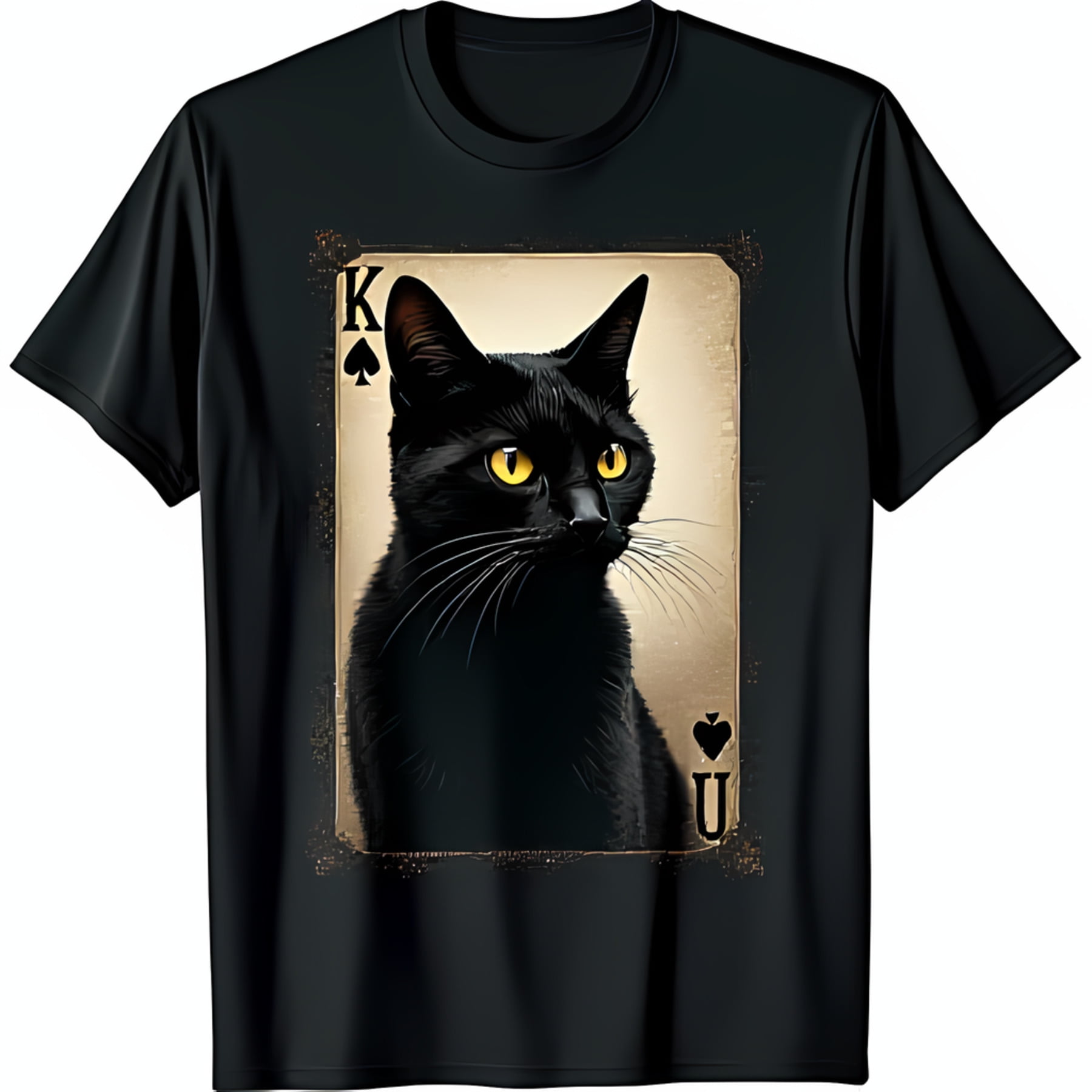 Black Cat King of Spades TShirt Vintage Design with Yellow Eyes