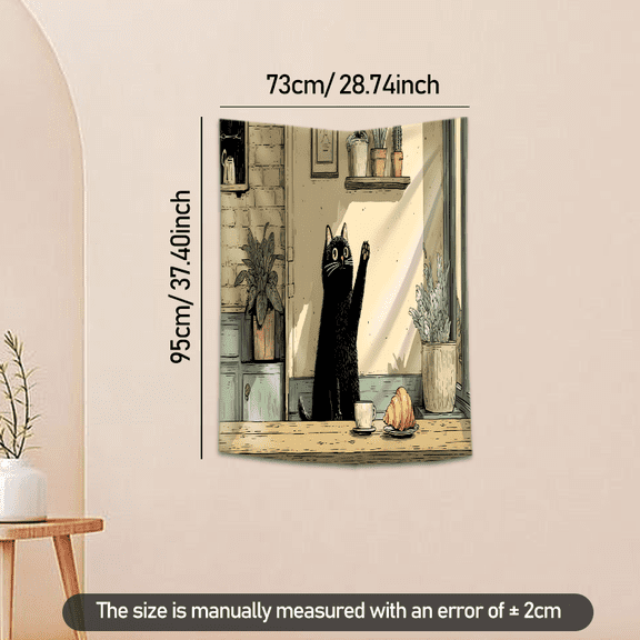Black Cat Kitchen Scene Tapestry 37x29 Inches Cartoon Art Wall Hanging for Home Bedroom Dorm Decor