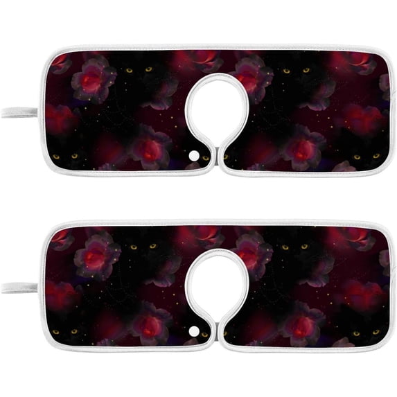 Black Cat Kitten Flower Sink Splash Guard for Faucet 2 Packs Faucet Absorbent Mats, Halloween Rose Red Faucet Handle Drip Catcher for Kitchen, Bathroom,Sink Mat, Dish Drying Mat, 14.9"x5.5"