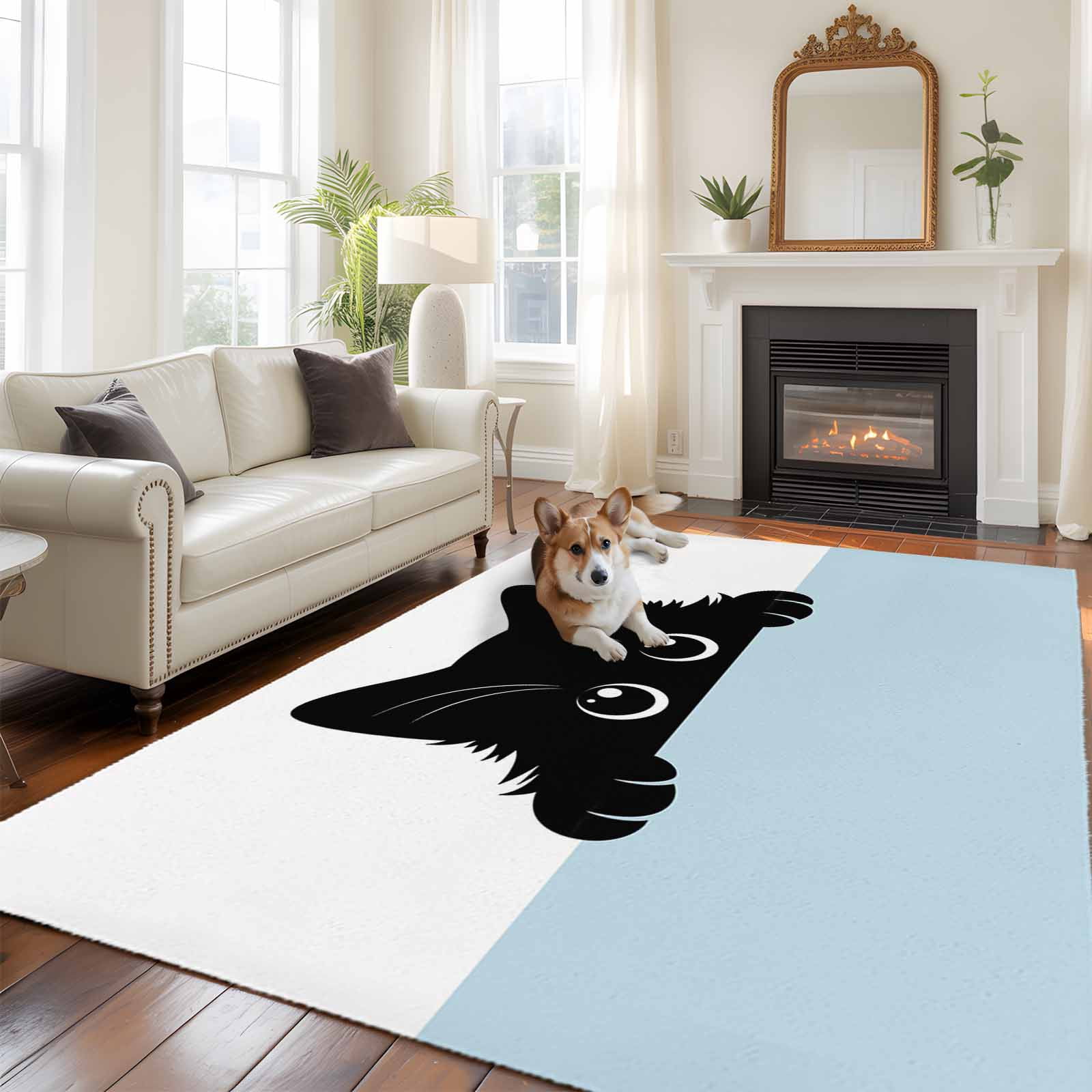 Black Cat Large Area Rugs 8x10 ft Cute Cat Cartoon Animal with Big Eye ...
