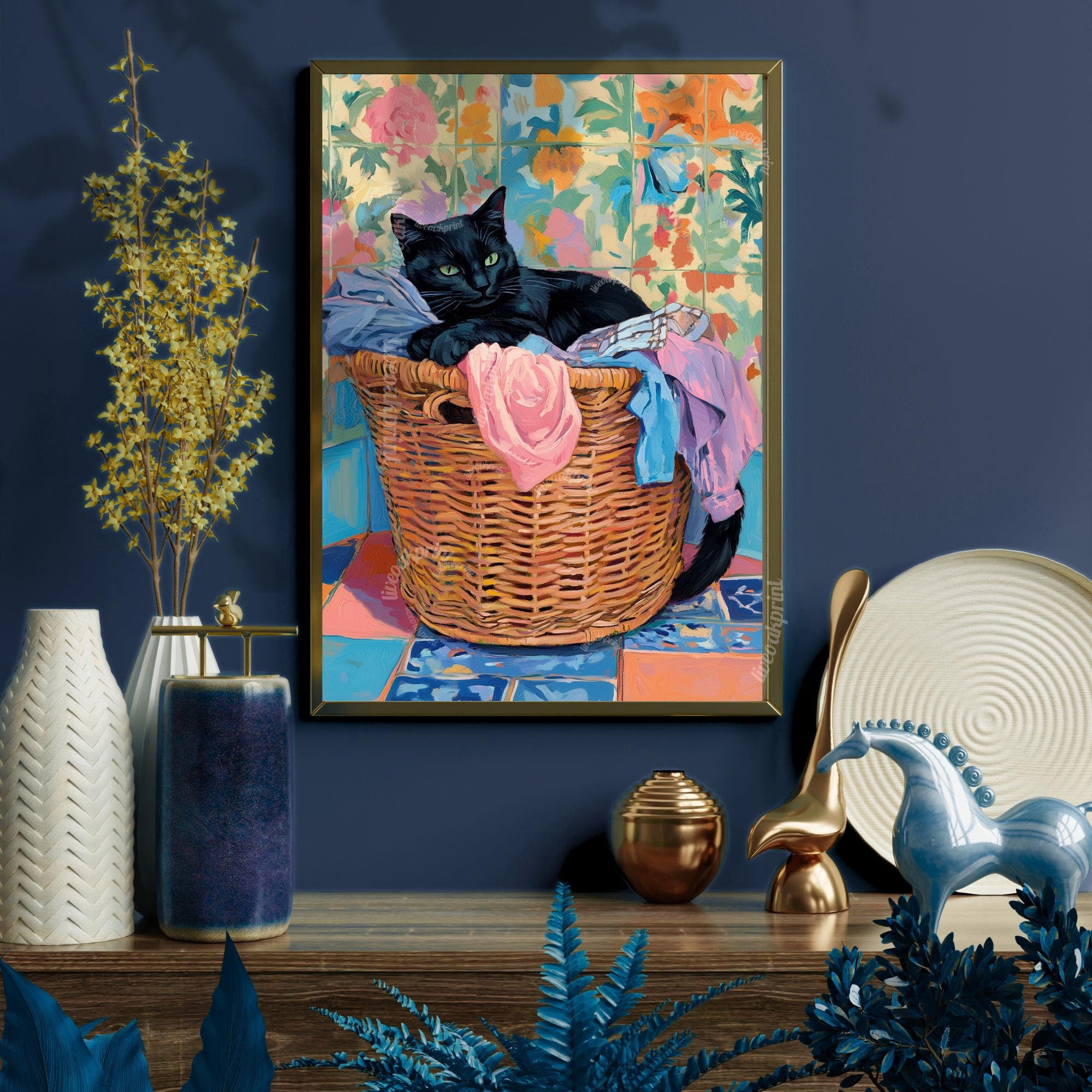 Black Cat Laundry Print Black Cat Wall Art Whimsical Laundry Room Decor ...