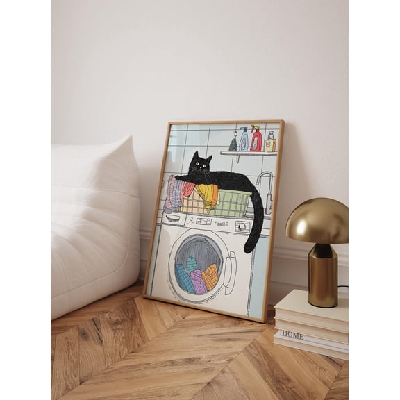 Black Cat Laundry Room Cute Laundry Decor Poster , Poster Print Only