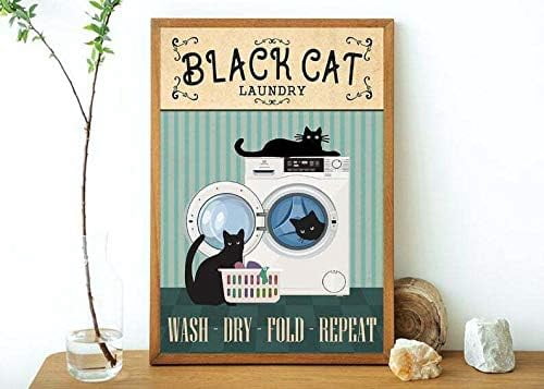 Black Cat Laundry Wall Art Cat Poster Cat Washing Poster Metal Sign 12 ...