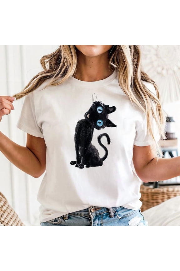 Black Cat Lazy Cute Button Eyes Kitty Lovers T-Shirt Unisex, Sizes S-5XL - Gategoo
