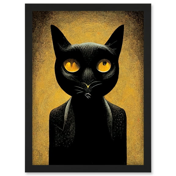 Black Cat Le Chat Noir Modern Mustard Artwork Framed Wall Art Print A4
