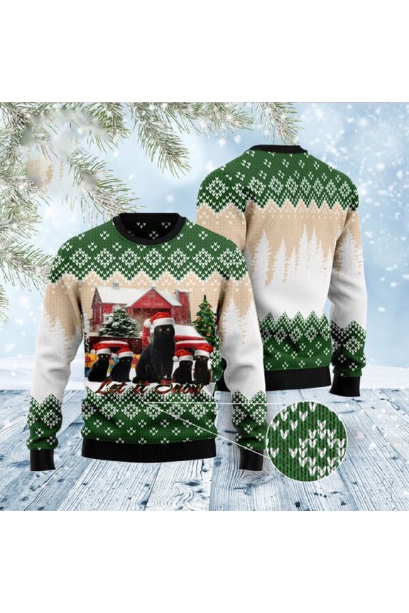 Black Cat Let It Snow Ugly Christmas Sweater, Christmas Cat Ugly Sweater, Ugly Cat Xmas Sweater