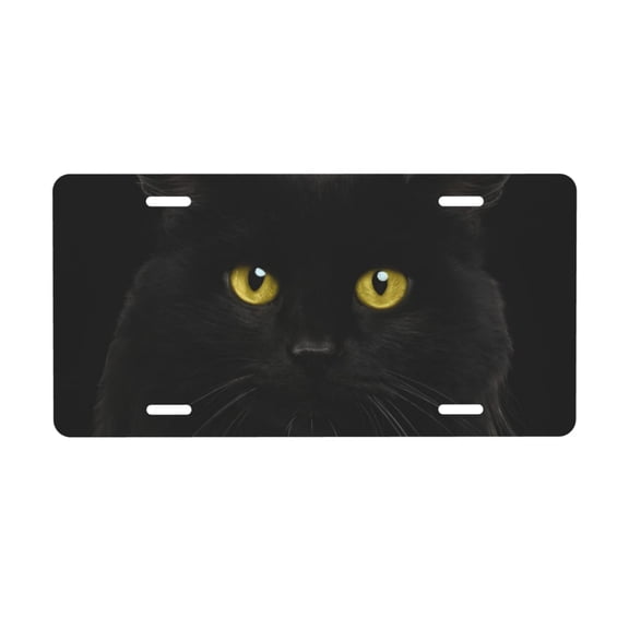 Black Cat License Plate with 4 Holes,Novelty Aluminum Metal Car Plate Vanity Tag Decorative Car Front Accessories for Women Men,6x12 Inches