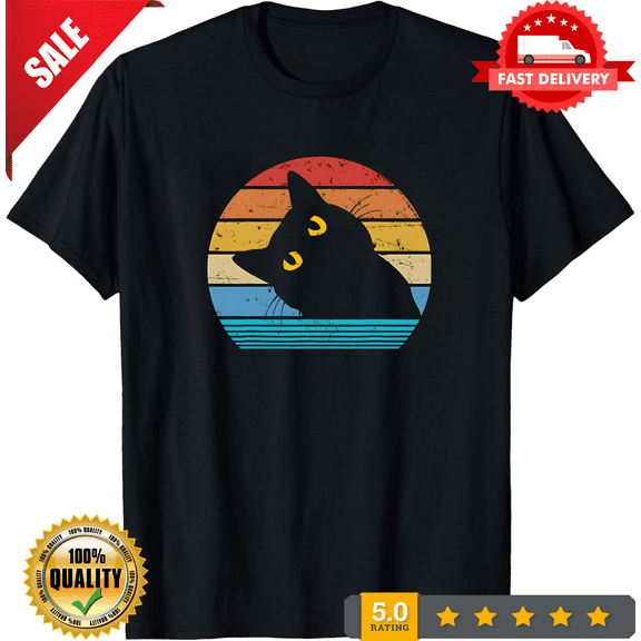 Black Cat Lover Vintage Style Cats Cute Kitty Men's T-Shirt Gift Retro Tee New, LIMITED EDITION-TH68574