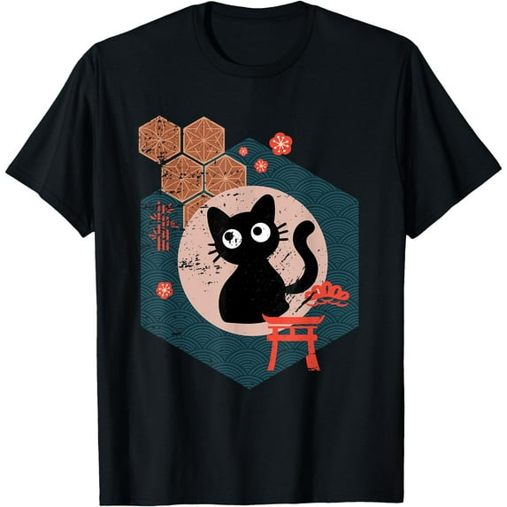 Black Cat Lover japanese kitten anime Style tokyo otaku lifestyle Unisex T-Shirt for Men Women Kids Toddler,Black Color,Size YXS