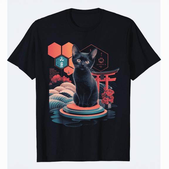 Black Cat Lover japanese kitten anime tokyo otaku lifestyle T-Shirt