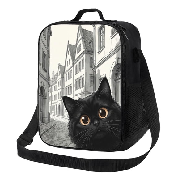 Black Cat Lunch Bag, Cute Animal Cat Insulated Lunch Box With Adjustable Shoulder Strap Cooler Tote Bag Thermal Lunchbox Meal Prep Bags For Work Beach Picnic