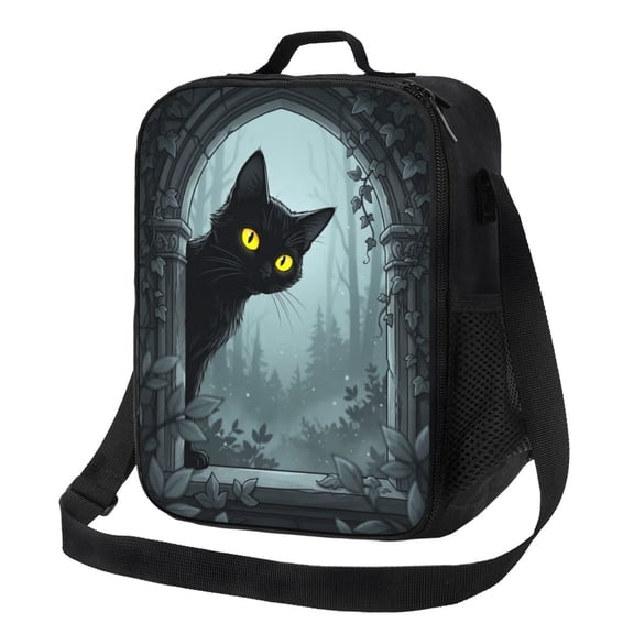 Black Cat Lunch Bag, Cute Animal Cat Insulated Lunch Box With Adjustable Shoulder Strap Cooler Tote Bag Thermal Lunchbox Meal Prep Bags For Work Beach Picnic