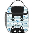 thumbnail image 1 of Black Cat Lunch Box for Adults Men Women Blue and White Striped Cat Paws Insulated Lunch Bag for Women Men Leakproof Durable Lunch Cooler for Office Work Picnic, 1 of 8