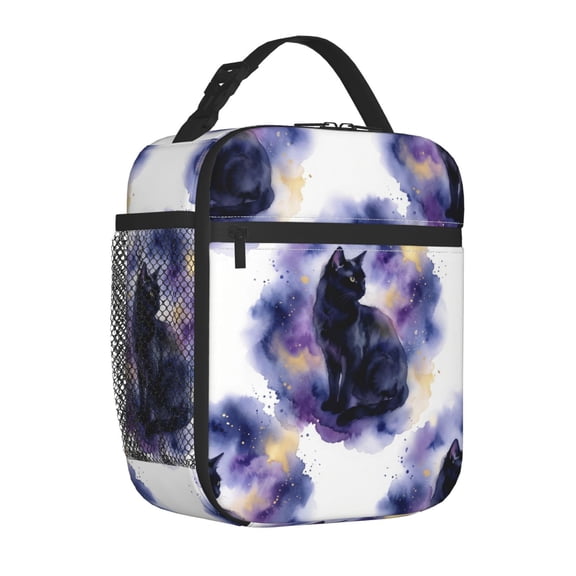 Black Cat Lunch Box Fluid Paint Abstract Pattern, Convenient; keeps contents warm for several hours., Insulated Tote for Gym Fitness