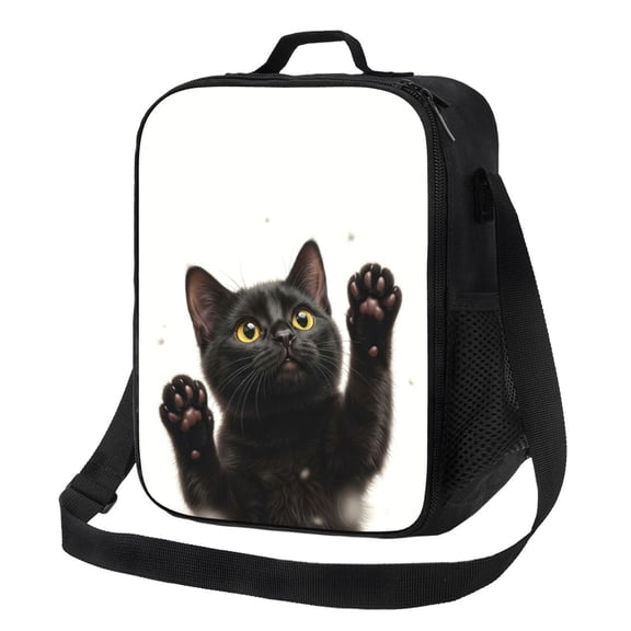 Black Cat Lunch Box Insulated Thermal Leakproof Cute Funny Whimsical Cat Reusable Lunch Bag With Shoulder Strap Large Capacity For Office Travel