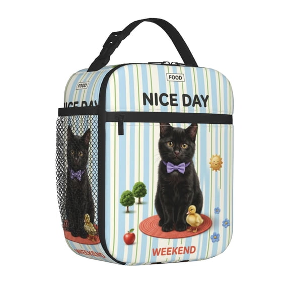 Black Cat Lunch Box Modern Blossom, Reusable Thermal Coolers for Hours, Essential for Business Travel