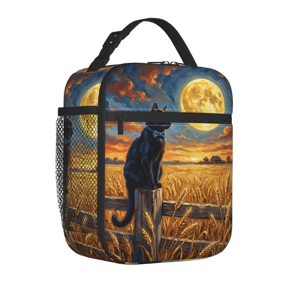 Black Cat Lunch Box Retro Wildflower, Reusable Thermal Meal Carrier for Hours, Essential for Daily Use