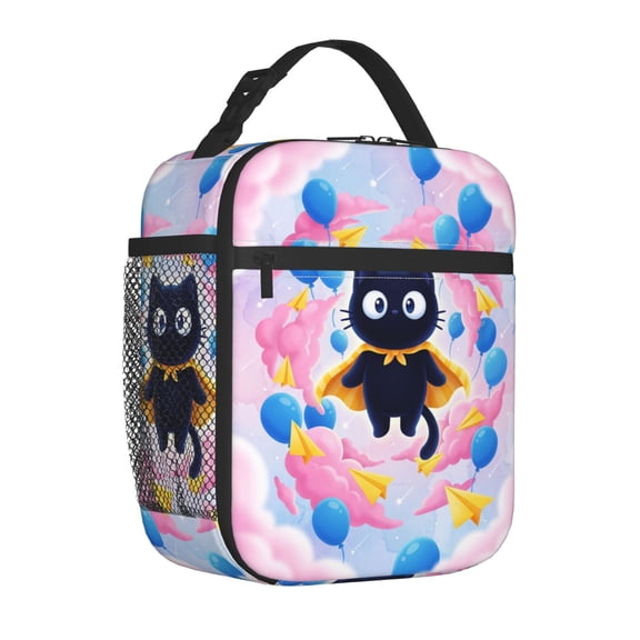 Black Cat Lunch Box Wildflower Art, Reusable Thermal Meal Carrier for Hours, Essential for Daily Work