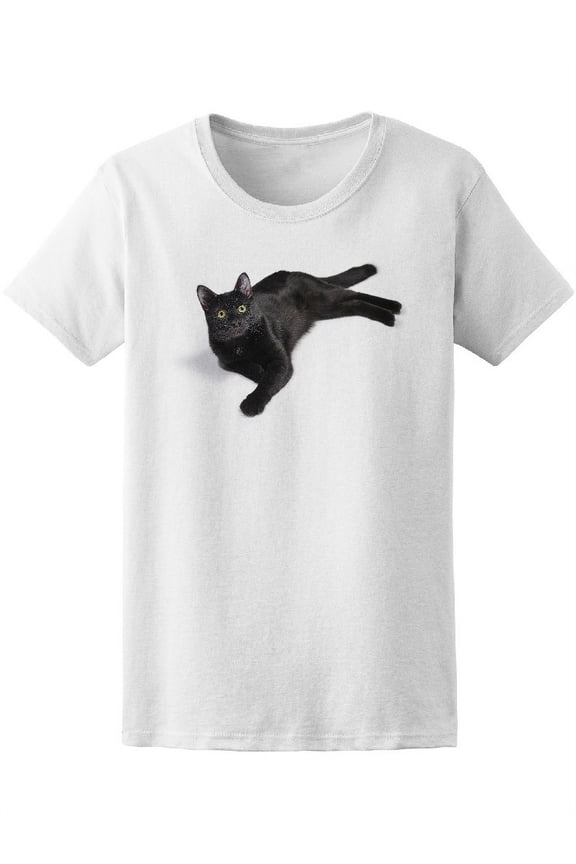 Black Cat Lying Staring Tee Women's -Image by Shutterstock