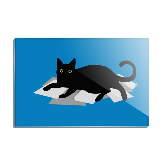 Black Cat Lying on Papers Rectangle Acrylic Fridge Refrigerator Magnet