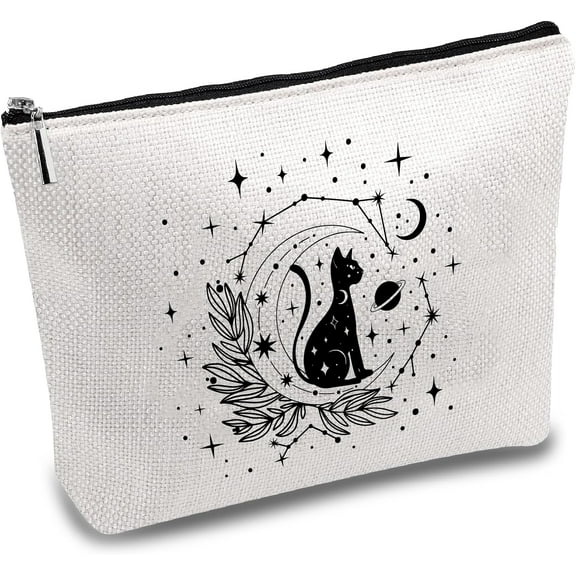 Black Cat Makeup Bags Moon Cosmetic Bag Polycotton Multi Purpose Pen Case with Metal Zipper Pouches Gothic Toiletry Travel Bag Purse for Women Thank You Cat Lovers Gift 10x7Inch