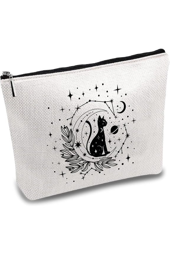 Black Cat Makeup Bags Moon Cosmetic Bag Polycotton Multi Purpose Pen Case with Metal Zipper Pouches Gothic Toiletry Travel Bag Purse for Women Thank You Cat Lovers Gift 10x7Inch