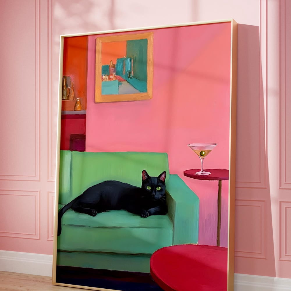 Black Cat With Martini Art Print, Cocktail Art, Bar Cart Decor, Fine ...