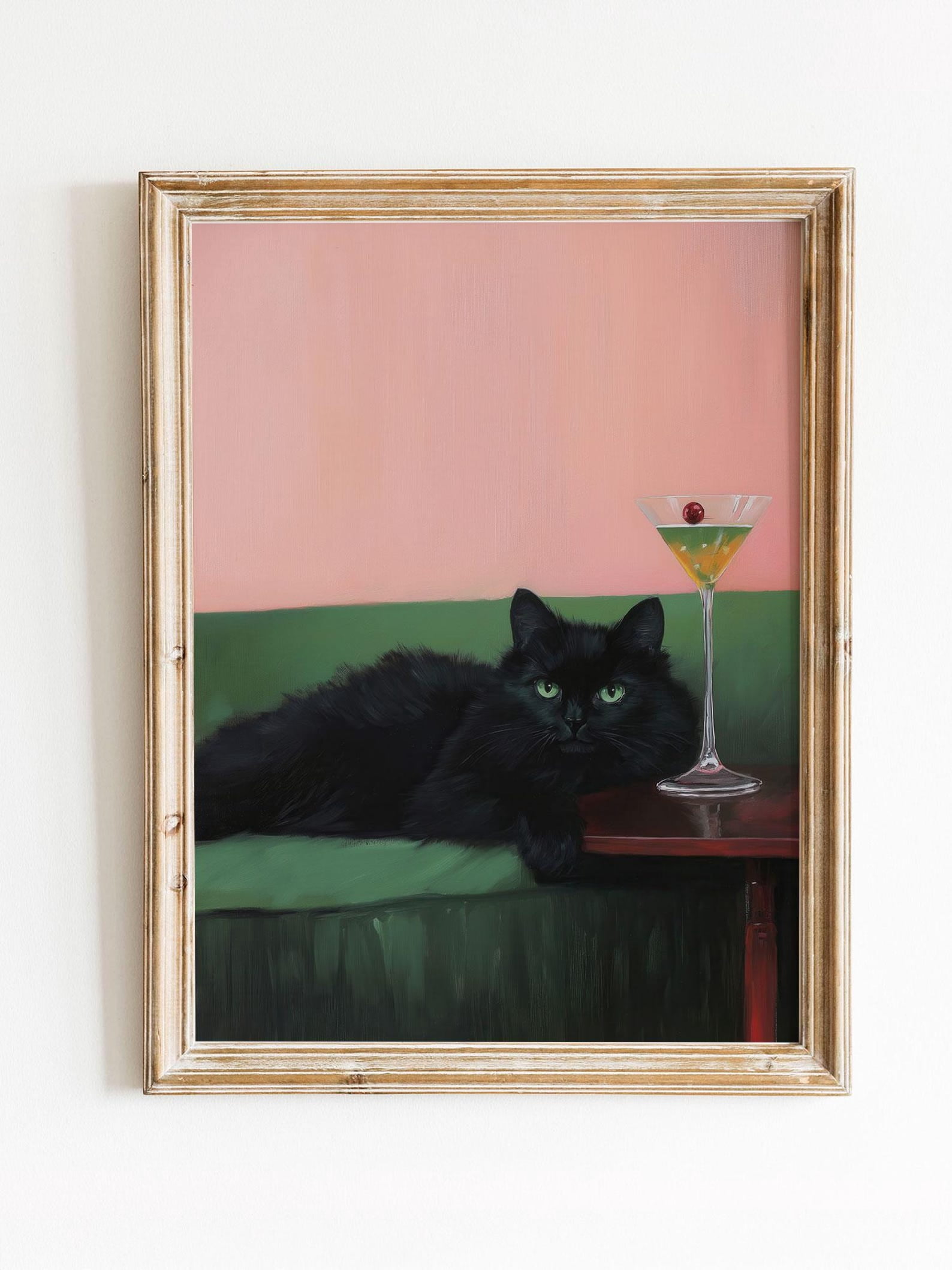 Black Cat Martini Poster, Cocktail Bar Wall Art Print, Quirky Vintage ...