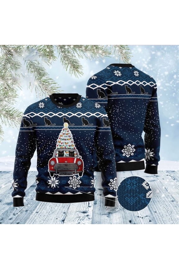 Black Cat Meowy Catmas Ugly Christmas Sweater, Christmas Cat Ugly Sweater, Ugly Cat Xmas Sweater