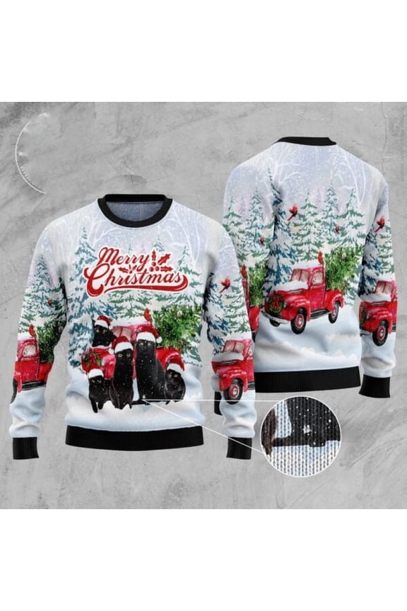 Black Cat Merry Christmas Ugly Christmas Sweater, Christmas Cat Ugly Sweater, Ugly Cat Xmas Sweater