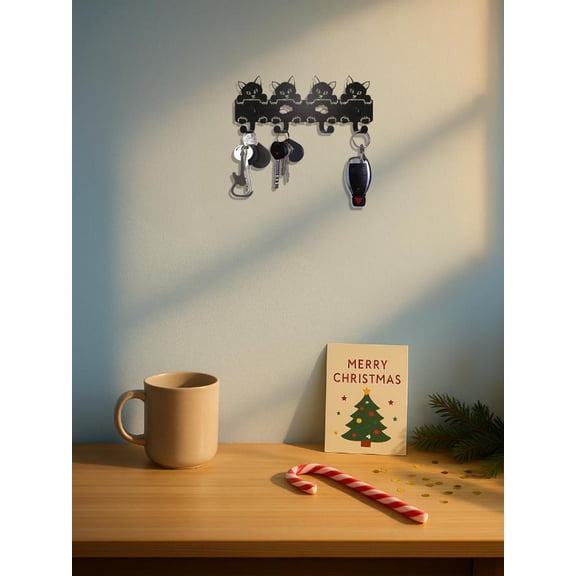 1PC Cute Black Cat Key Hook Rack Metal Wall-Mounted Organizer | Gothic Home Decor & Entryway Key Storage Hanger