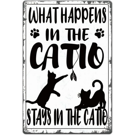 Black Cat Metal Signs Stay in the Catio Tin Sign Cat Metal Wall Plaques Funny Signs Vintage Decor Retro Wall Art