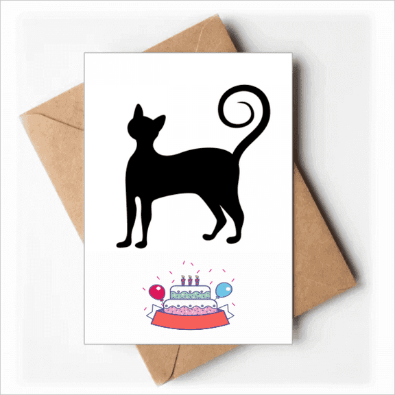 Black Cat Mewing Elegant Animal Outline Happy Birthday Greeting Cards Envelopes Blank