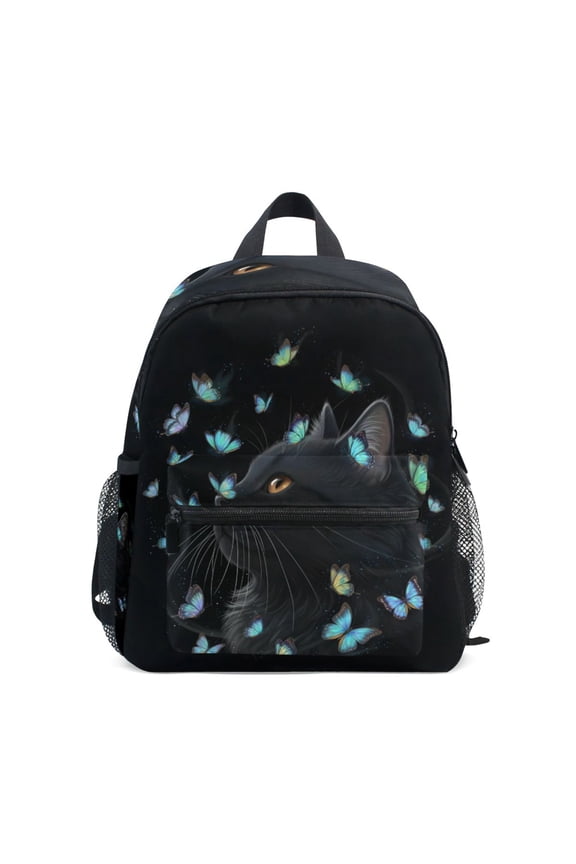 Black Cat Mini Backpack Cute Small Backpack with Chest Strap and Whistle Ages 3-8