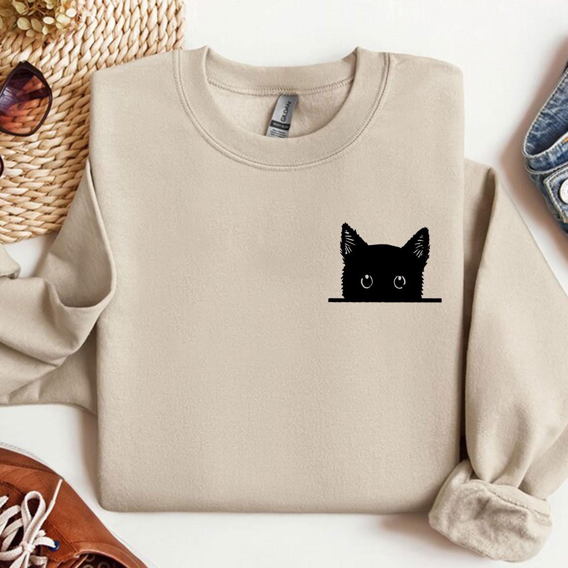 Black Cat Mom Cute Kitty Pocket Kitten Animal Lover Sweatshirt All Size ...