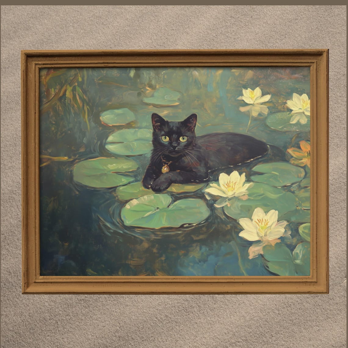 Black Cat Monet Wall Art Print Vintage Wall Art Funny Cat In Water ...