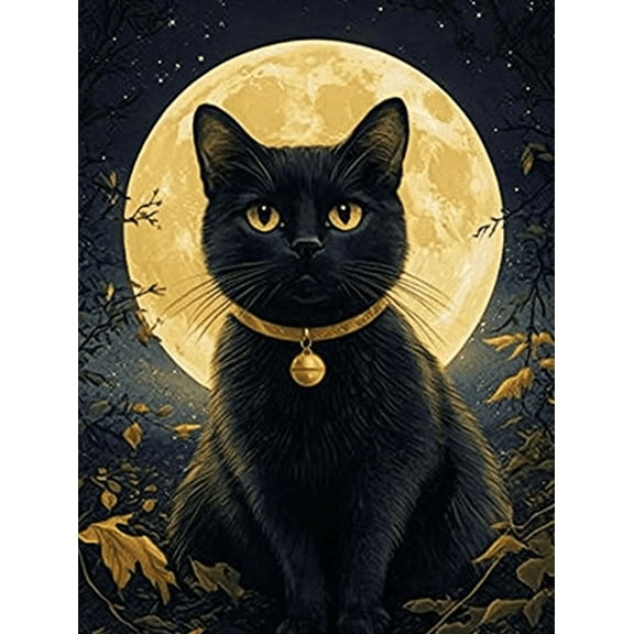 Black Cat Moon Decorative Painting/Canvas Art Perfect for Living Room Bedroom Office Dining Room Hallway Study Room Studio Bar Cafe Adding a touch of mystery and charm to your space.