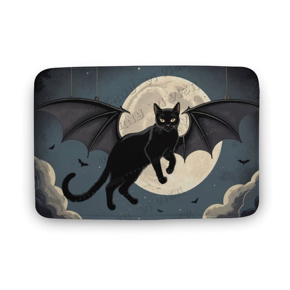 Black Cat Moon Night Printed Bathroom Rug Non Slip Bath Mat Machine Washable Toilet Rug, Bathroom Floor Mat 16"x24"