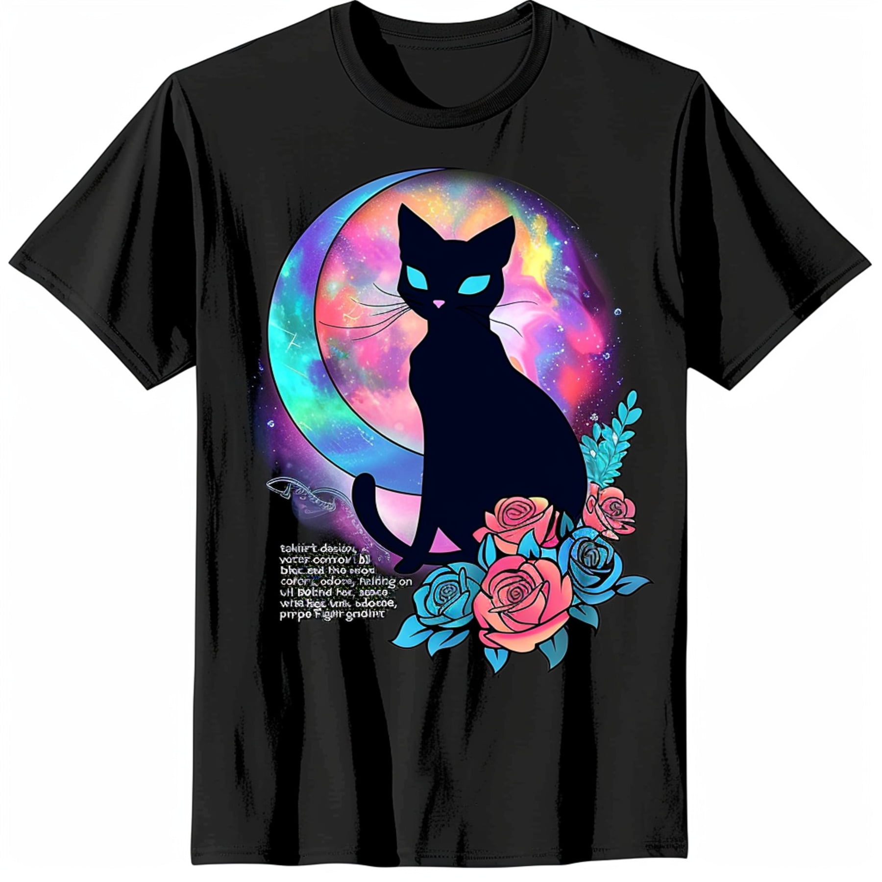Black Cat Moon Roses Space Vector TShirt Design Modern Colorful Graphic ...