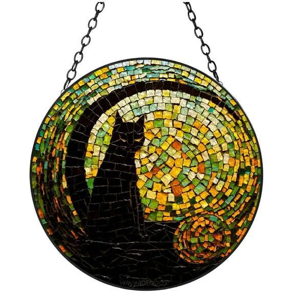Black Cat on Moon Stained Glass Suncatcher Handmade Window Hangings Colored Glass Suncatcher Crafts Kits for Indoor Garden Christmas Decoration 16x16cm(1)