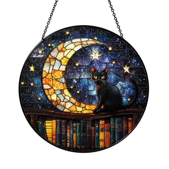 Black Cat Moon Stained Glass Suncatcher – Mystical Celestial Window Art ...