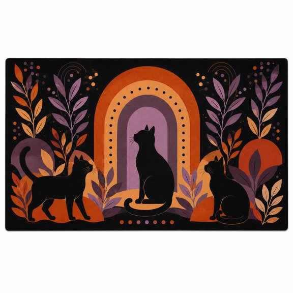 Black Cat Moonless Rectangle Rug for Family Room Warm Winter