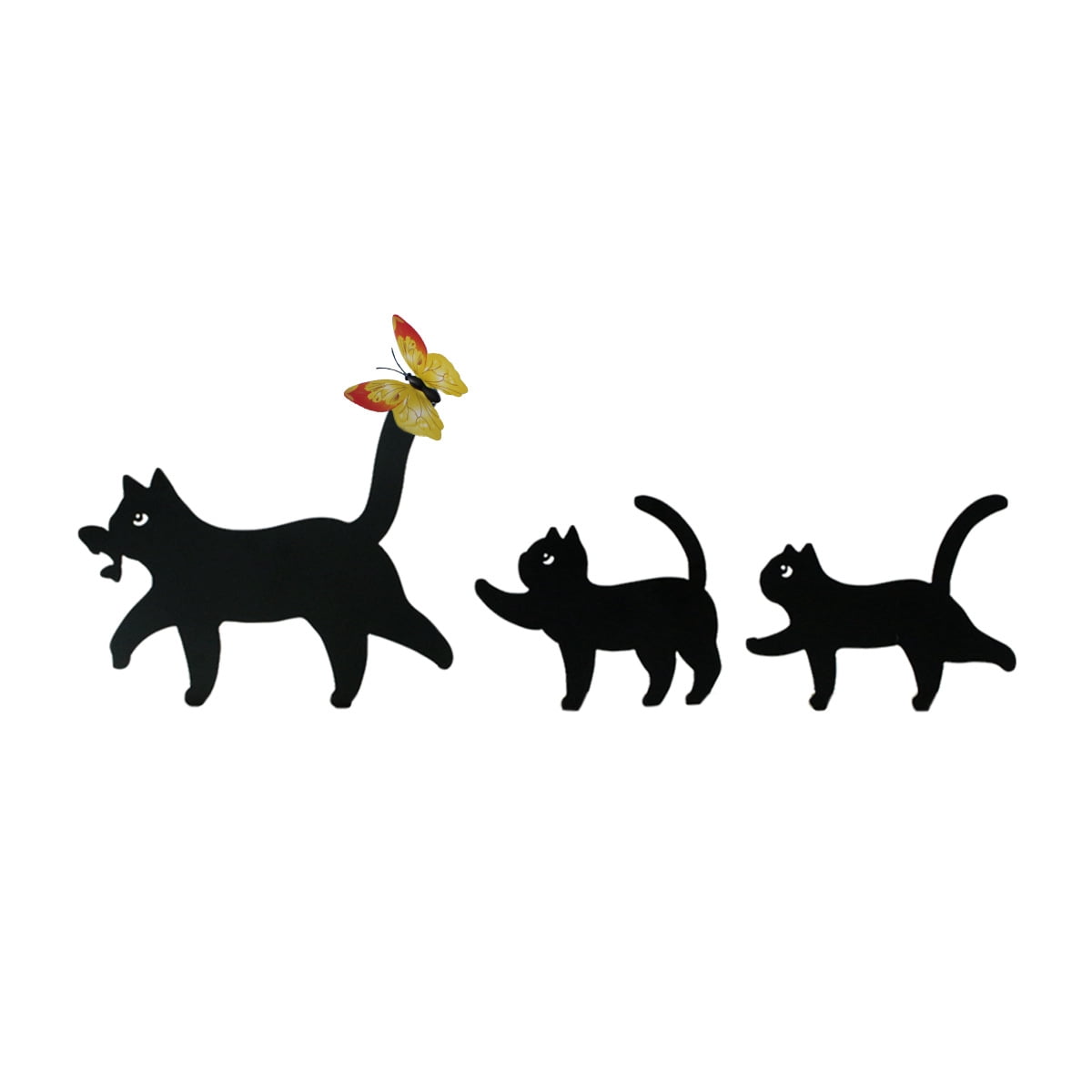 Black Cat Mother - and - Son Garden Stakes Set - Outdoor Cat Silhouette Yard Art & Lawn Fence Decor