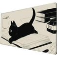thumbnail image 1 of Black Cat Mouse Pad Large-31.5x15.7in-Beige Mouse Keyboard Pad- Coffee Book Keyboard Mat-with Stitched Edges Non-Slip Large Computer Mat for Study Office Gaming, 1 of 6